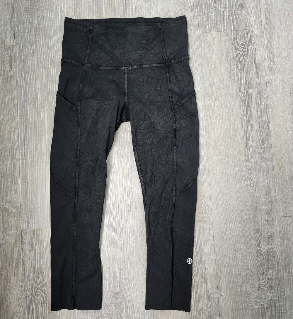 Lululemon Base Pace High Rise Nulux Black Tie Dye Pattern Size 4 - Picture 1 of 6